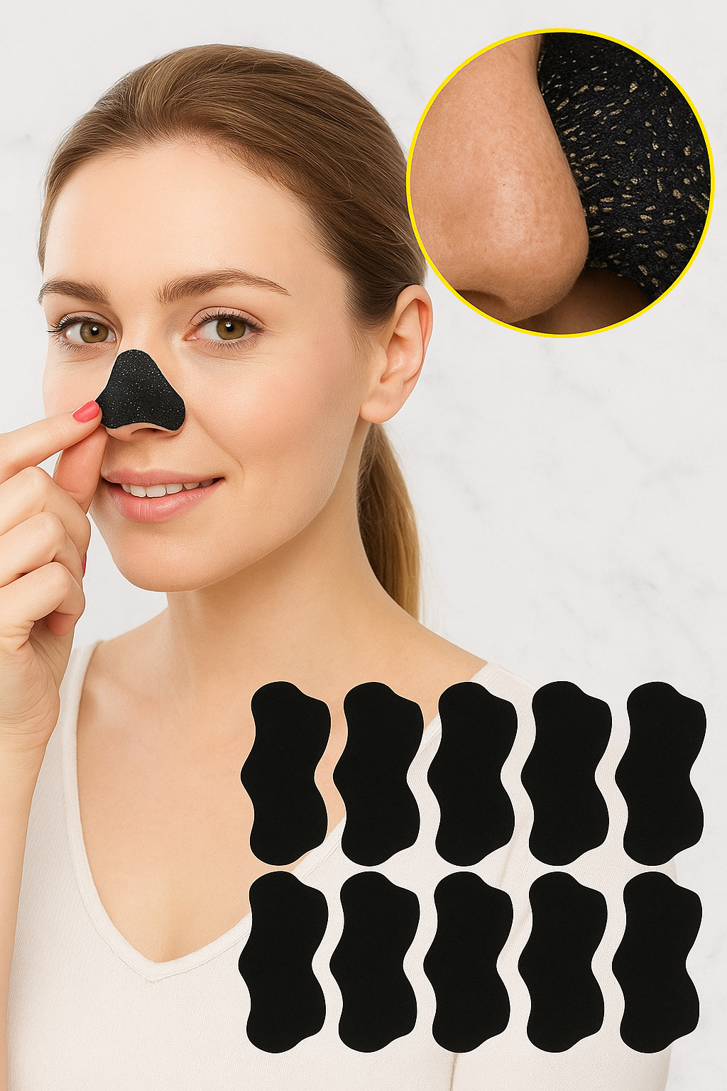 🌸 Masque Anti-Points Noirs pour le Nez – Bandes Nettoyantes Purifiantes