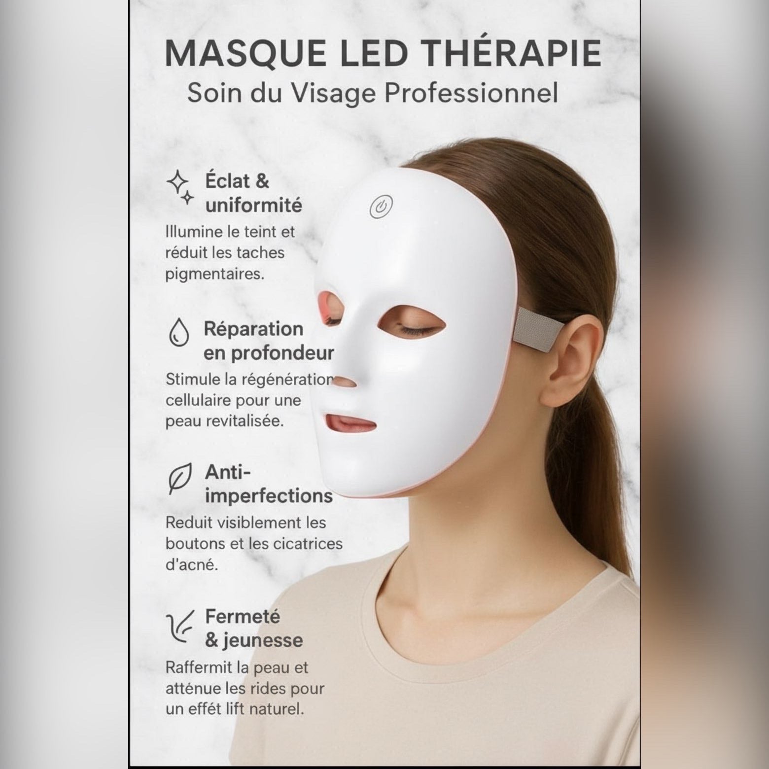 Masque LED Visage 7 Couleurs Rechargeable – Soin Anti-Âge, Anti-Acné & Éclat de la Peau ✨
